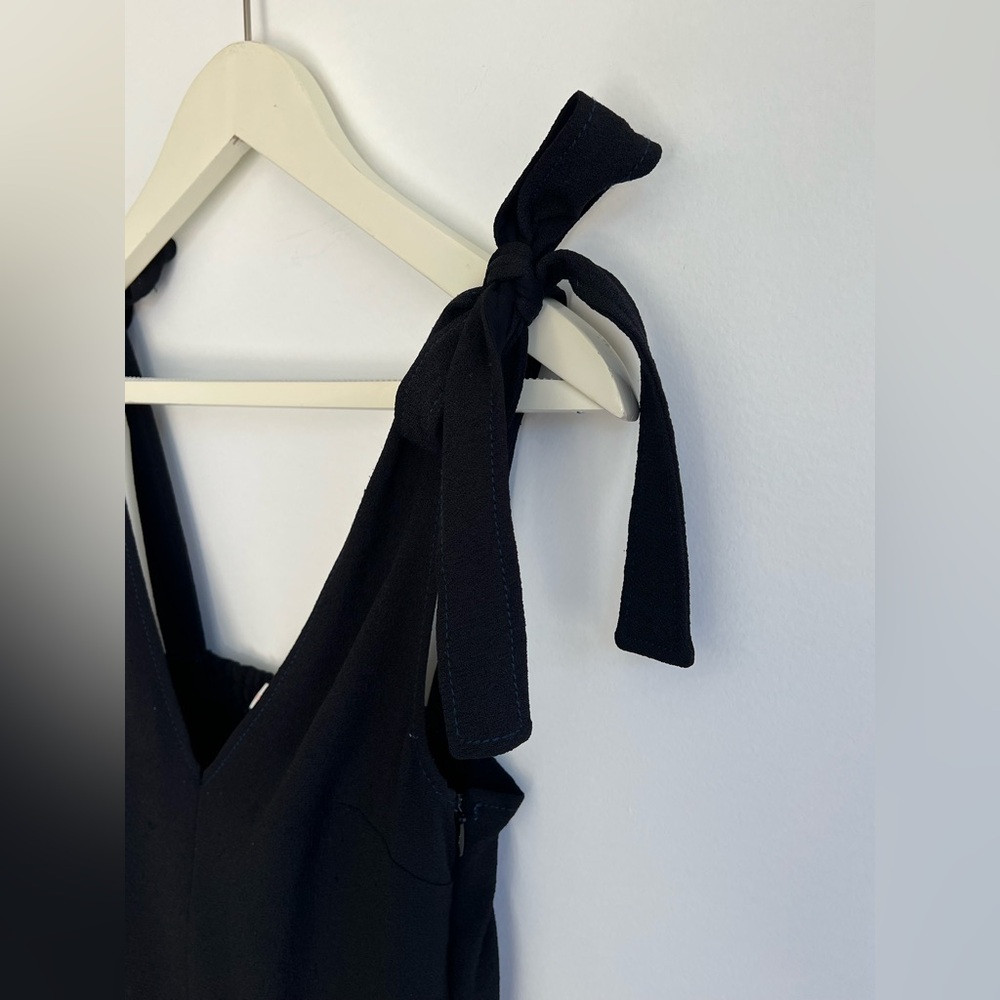 See by Chloé Black Jumpsuit Tie Shoulder Straps Smocked Back Wide Leg Size S - Picture 7 of 12